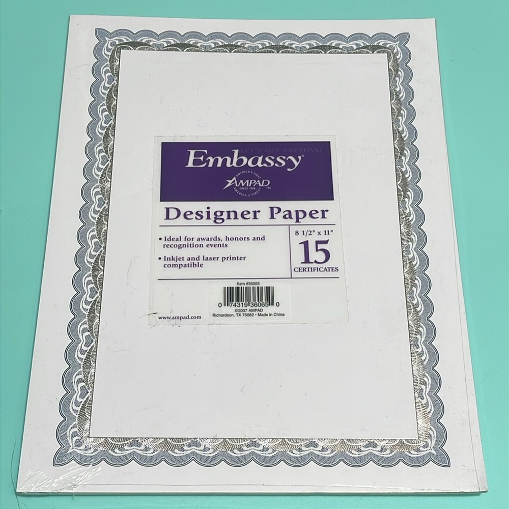 Embassy Award designed printable paper Copper foil 8.5x11 in